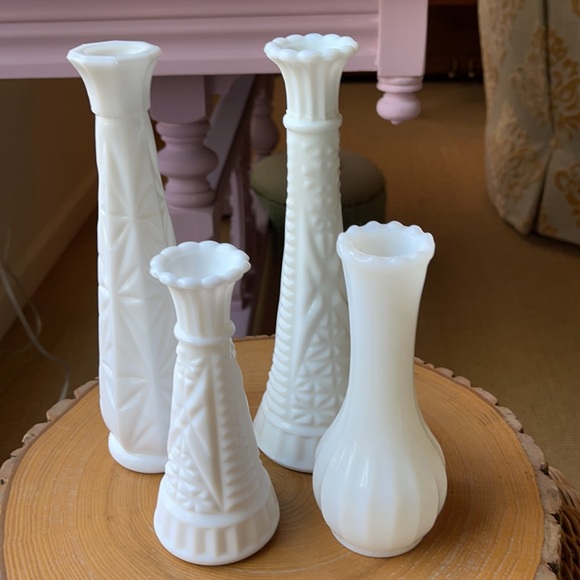 Set of Four Vintage Milk Glass Bud Vases